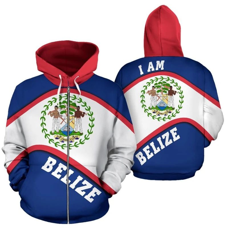 Belize Flag Map 3D Printed Zip Up Hoodies For Men Clothes National Emblem Hoody Tracksuit Fashion Boy Zipper Hoodie Women Tops