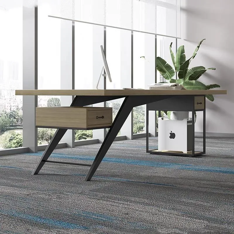 Wrought iron solid wood desk, simple modern creative computer desk