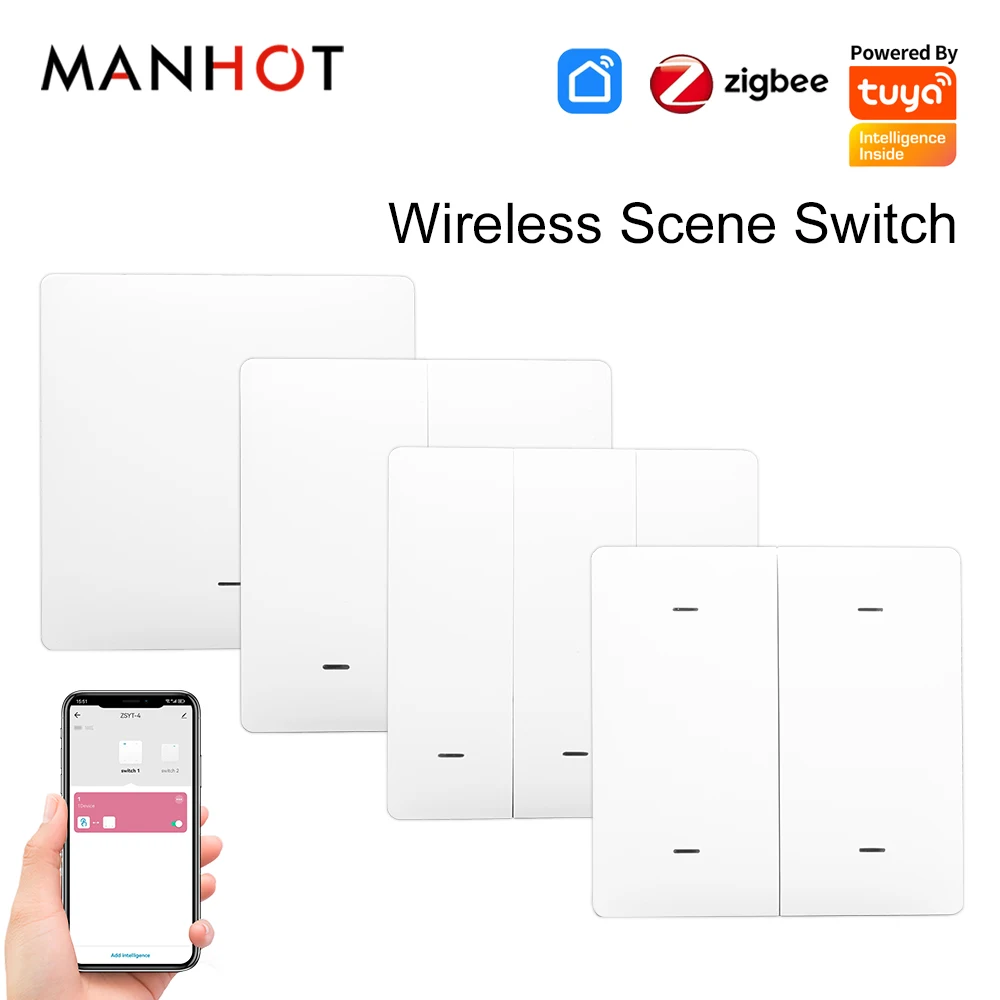 Tuya ZigBee APP Smart Wireless Scene Switch 1/2/3/4-Gang Automation Push Button with Remote Control Smart Home Scene Self-adhesi