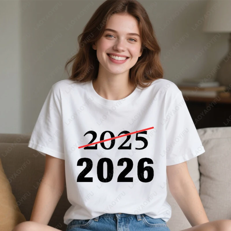 

Goodbye 2025 Hello 2026, новогодние топы с сублимационным дизайном, простые повседневные футболки с принтом для мужчин и женщин, хлопковая забавная универсальная футболка