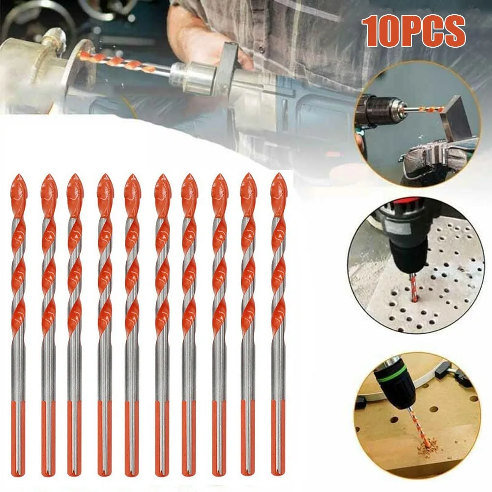 10pcs 6mm Drill Bit Set Spiral Shaft Drill Bits Carbide Steel Triangular Shape Handle Drilling Tool For Porcelain Tiles Concrete