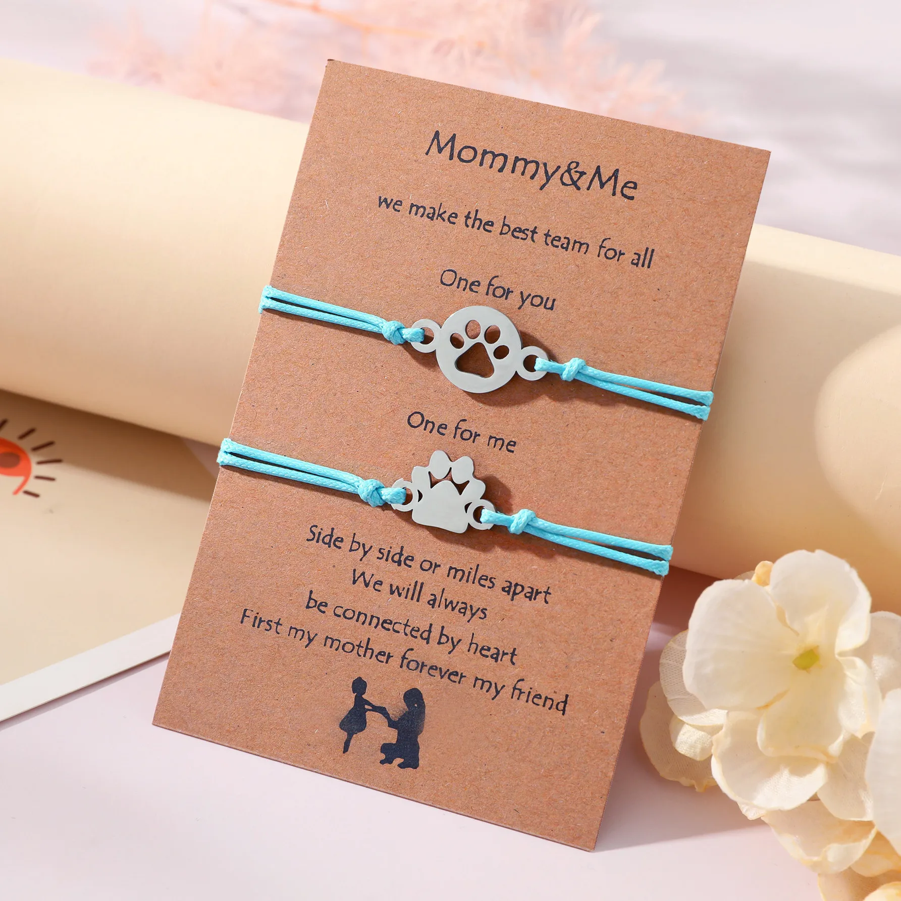 New Mother\'s Day Bracelet Simplified Stainless Steel Dog Claw Parent Child Card Weaving Bracelet Gift Wholesale