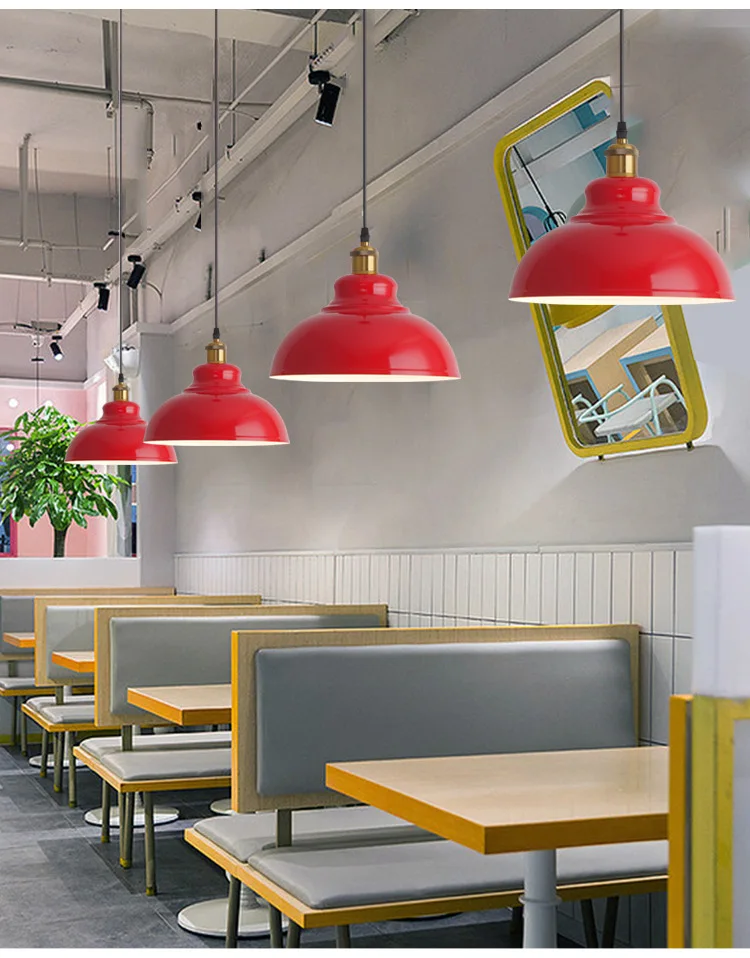American Retro Red Pendant Lamp Led E27 Industrial Style Lighting Hot Pot Barbecue Modern Iron Art Restaurant Decor Lighting