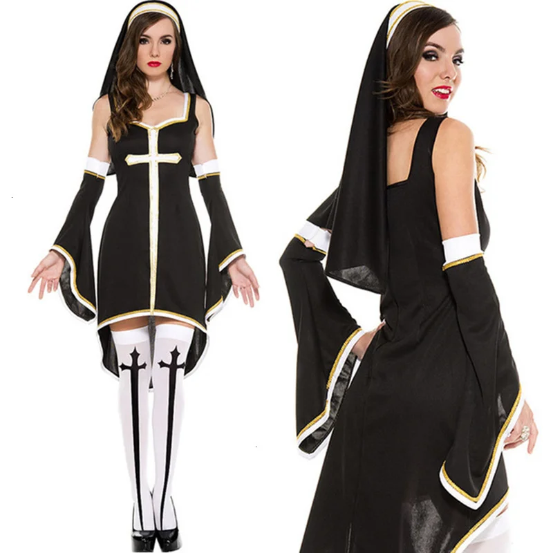 Disfraz de monja Sexy de Navidad para mujer adulta, vestido de Cosplay con capucha blanca para disfraz de Halloween, disfraz de fiesta de hermana