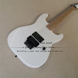 6-String Electric Guitar, Char Guitar, White Basswood Body, Maple Wood, Black Tremolo Bridge, White Head