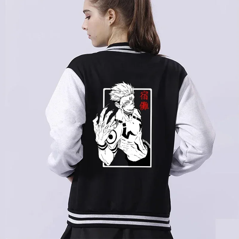 New women men baseball uniform autumn winterpacket coat ryomen Sukuna printing baseball jacket Harajuku street style coat loose