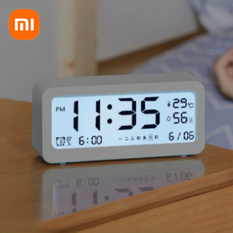 Xiaomi Deli Alarm Clock Durable Household Alarm Clock Digital Clock Night Light Design Desktop Clocks Small Desktop Thermometer