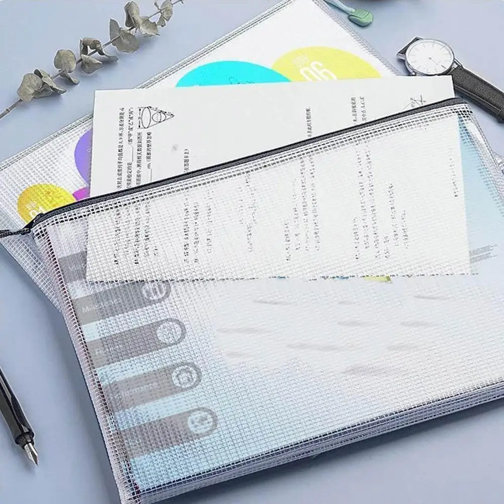 10Pcs Morandi Light Color Series Mesh Stationery Storage Bags With Zipper For Students School Office Supplies G0R8 view 5
