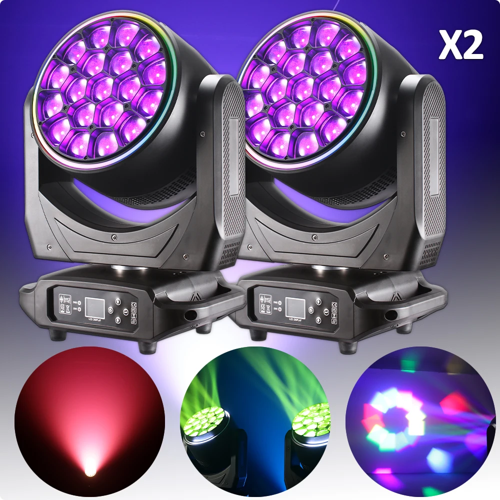 2Pcs Bee Eye Moving Head Light 19x40W RGBW LED Beam Zoom Spotlight With LED Aperture And Point control For DJ Disco Party Stage