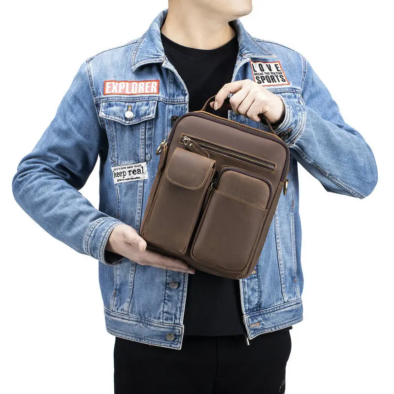 

New Men's Shoulder Bag Retro Casual Large Capacity Postman Baotou Layered Leather Handbag