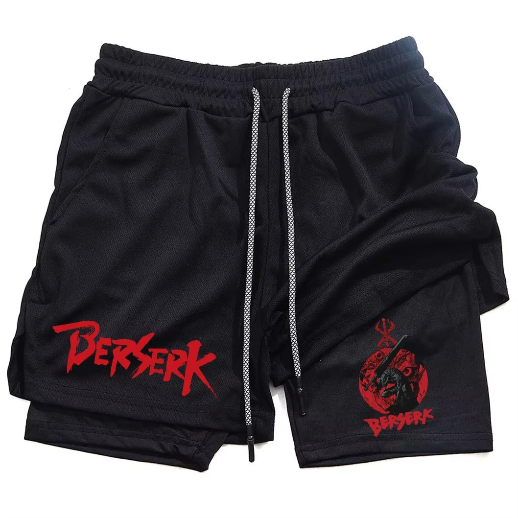 

Anime Berserk Print Men's Running Tight Shorts 2-in-1 Men's Fitness Shorts Double Layer