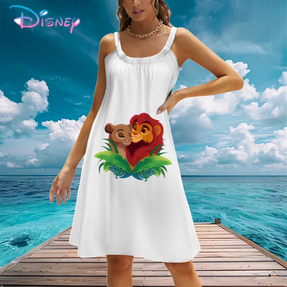 Disney's The Lion King Women's Beach Dress Sling S-3XL Kawaii Street Wear Evening Dresses Y2k Cool Cheap Clothes Female Clothing