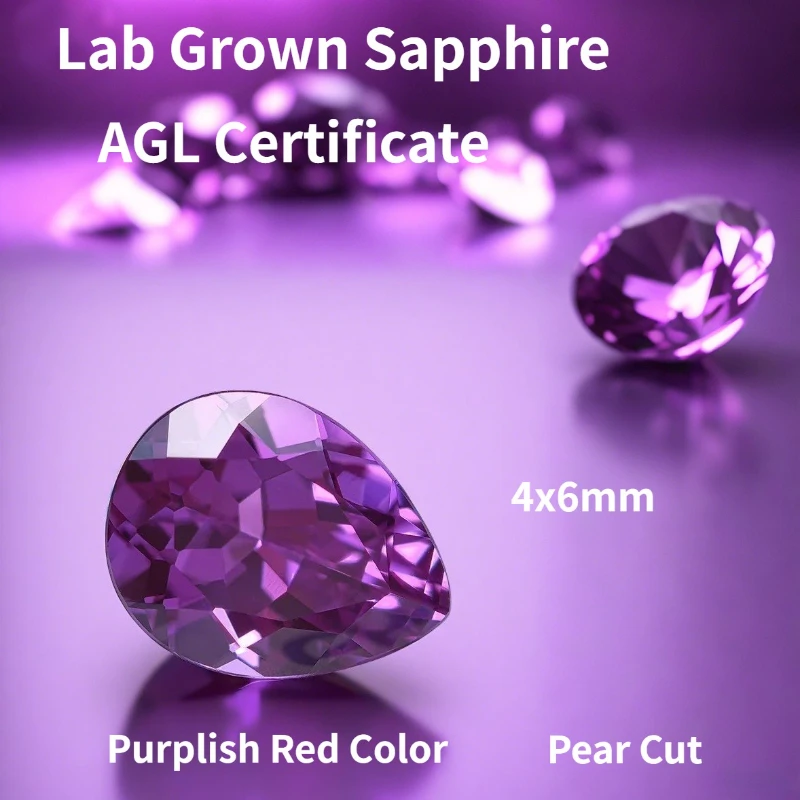 

Purplish Red Color Lab Grown Sapphire Pear Cut VVS1 Stone for Charms Diy Jewelry Making Bracelet Selectable AGL Certificate