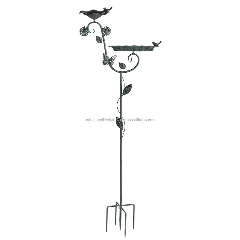 Rustic Garden Bird Bath Feeder House Set Outdoor Patio Decor Wooden Stake Stand for Backyard Lawn Ornament Wildlife Habitat