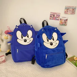 Cute Sonics Boy Blue Nylon Schoolbag The Hedgehog Plush Backpack Cartoon Schoolbag Student Outdoor Sports Travel Backpack Unisex