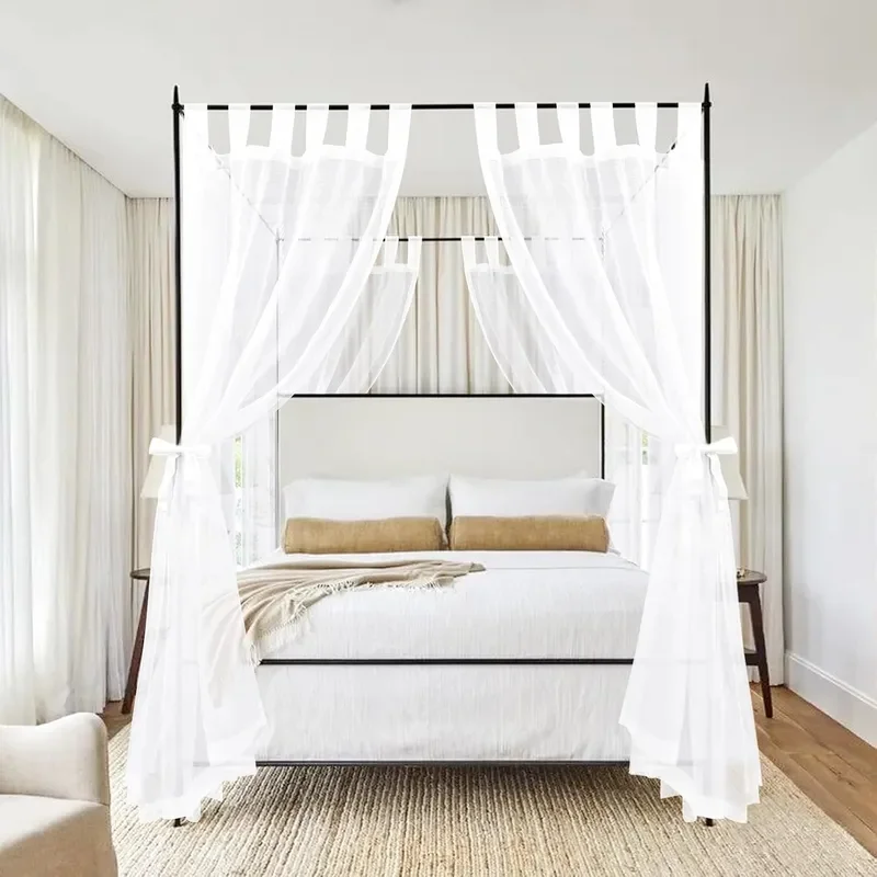 8 Panels Canopy Curtains White Canopy Bed Curtains for King Full Queen and Twin Bed Frame Eight Poster Bed Canopy Drapes
