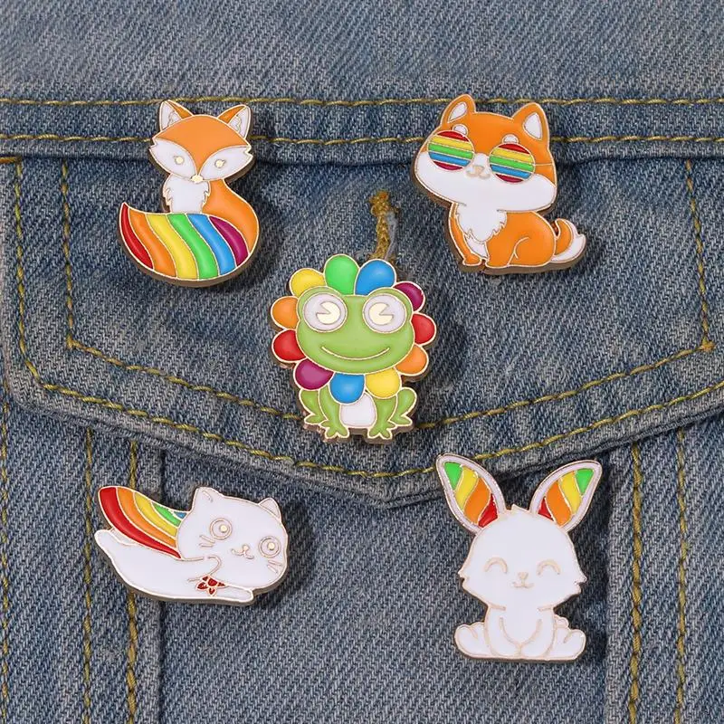 

Pins Custom Dog Fox Cat Rabbit Frog Brooches Lapel Badges LGBT Jewelry Gift for Lovers Friends Rainbow Animals Enamel