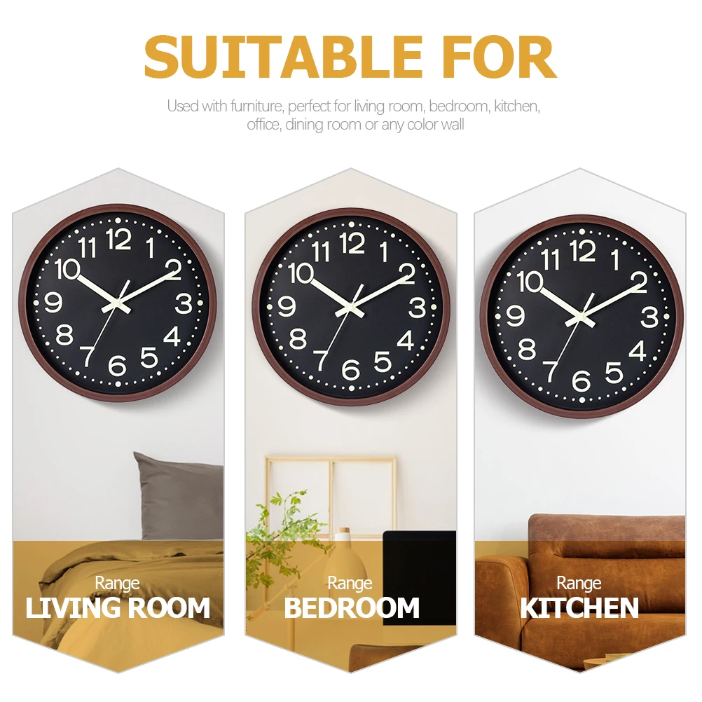 

Luminous Wood Wall Clock For Living Room Bedroom Kitchen Office Modern Silent Round Timepiece Non Ticking Glow In Dark