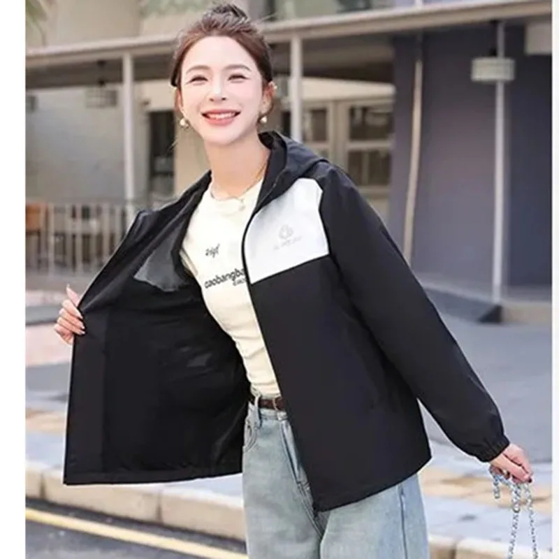 Dames coréennes nouveau manteau à manches longues 2025 mode féminine vêtements d'extérieur à capuche printemps automne femmes loisirs Patchwork hauts amples veste