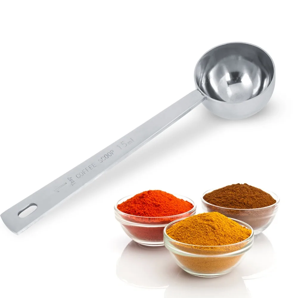 2 PCS 304 Stainless Steel Measuring Scoop Spoon Silver Long Handle Coffee Scoop Spoon Multifunction with Hanging Hole