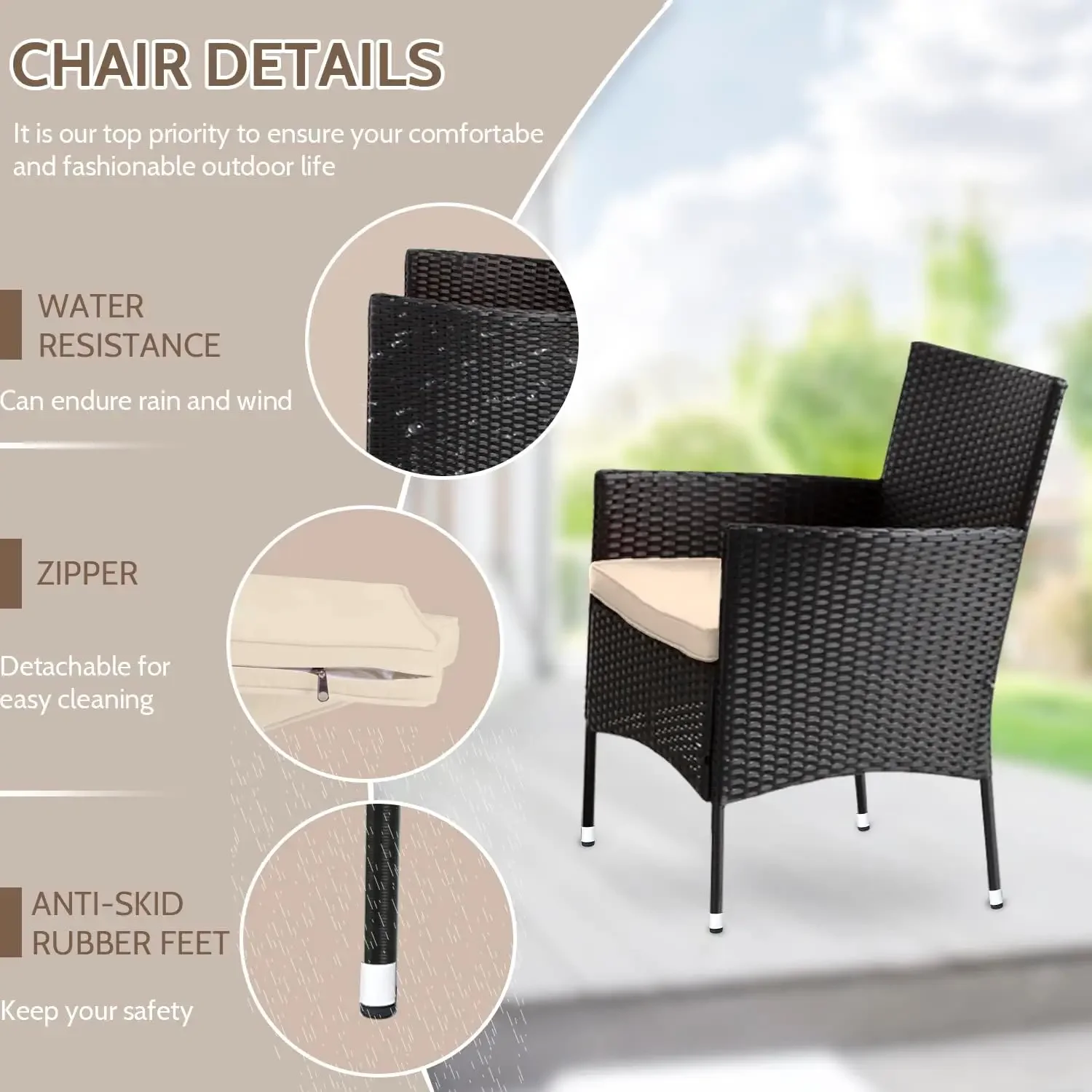 4-teilige Outdoor-Rattanstuhl aus Korbgeflecht, Sofa, Garten, Gespräch, Bistro-Sets für Hof, Pool oder Hinterhof