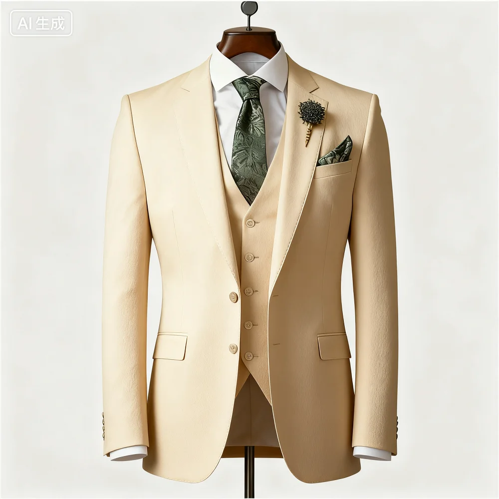 

Green Emerald 3-Piece Men's Formal Tuxedo Elegant Jacket with Notched Lapel + Vest + Pants Wedding Groomsmen Smoking Suit