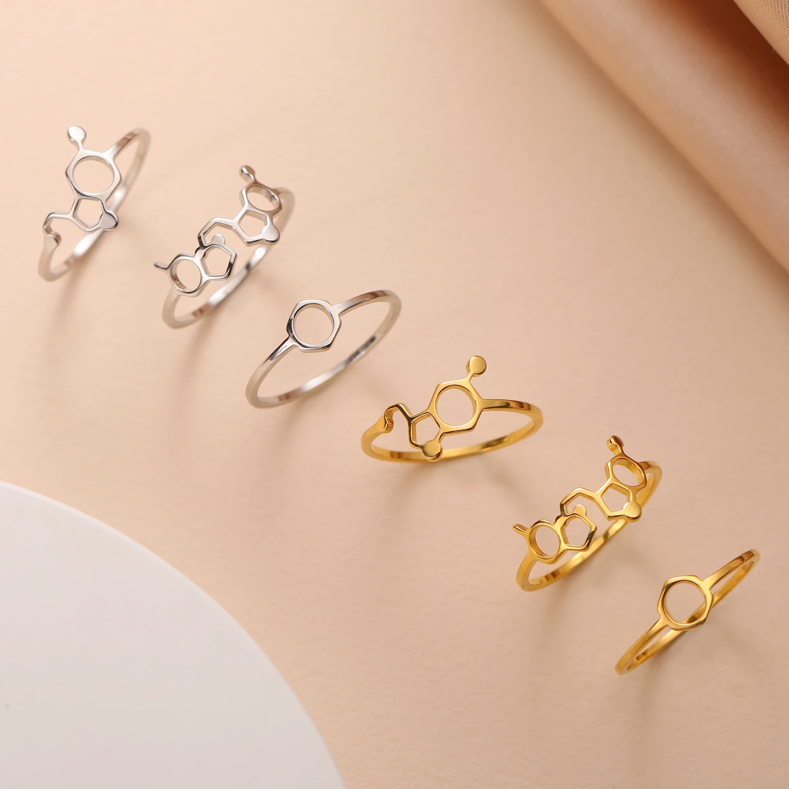 Skyrim Caffeine Chemical Molecule Ring for Women Stainless Stee Rings Dopamine Benzene Serotonin Molecular Science Jewelry Gift