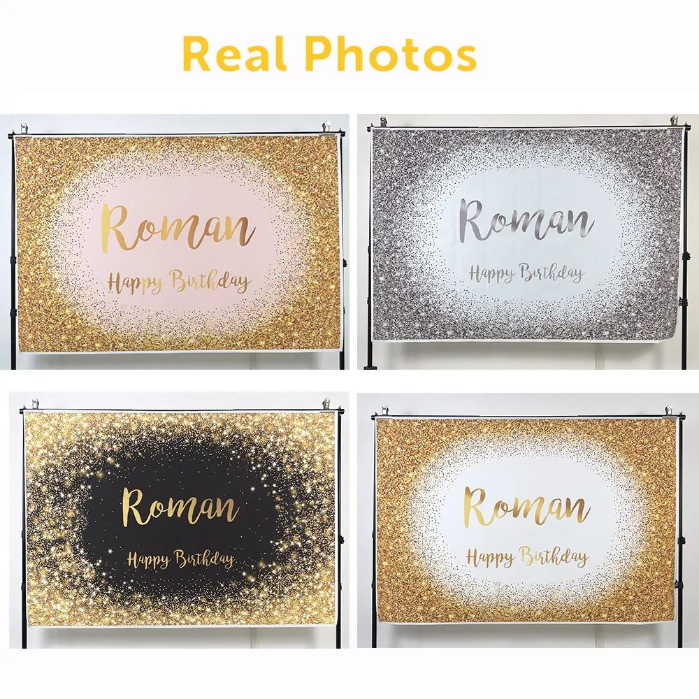 Golden Glitter Custom Name Photography Backdrops Vinyl Photo Backgrounds for Birthday Party Banner Prom Dessert Table Photocall