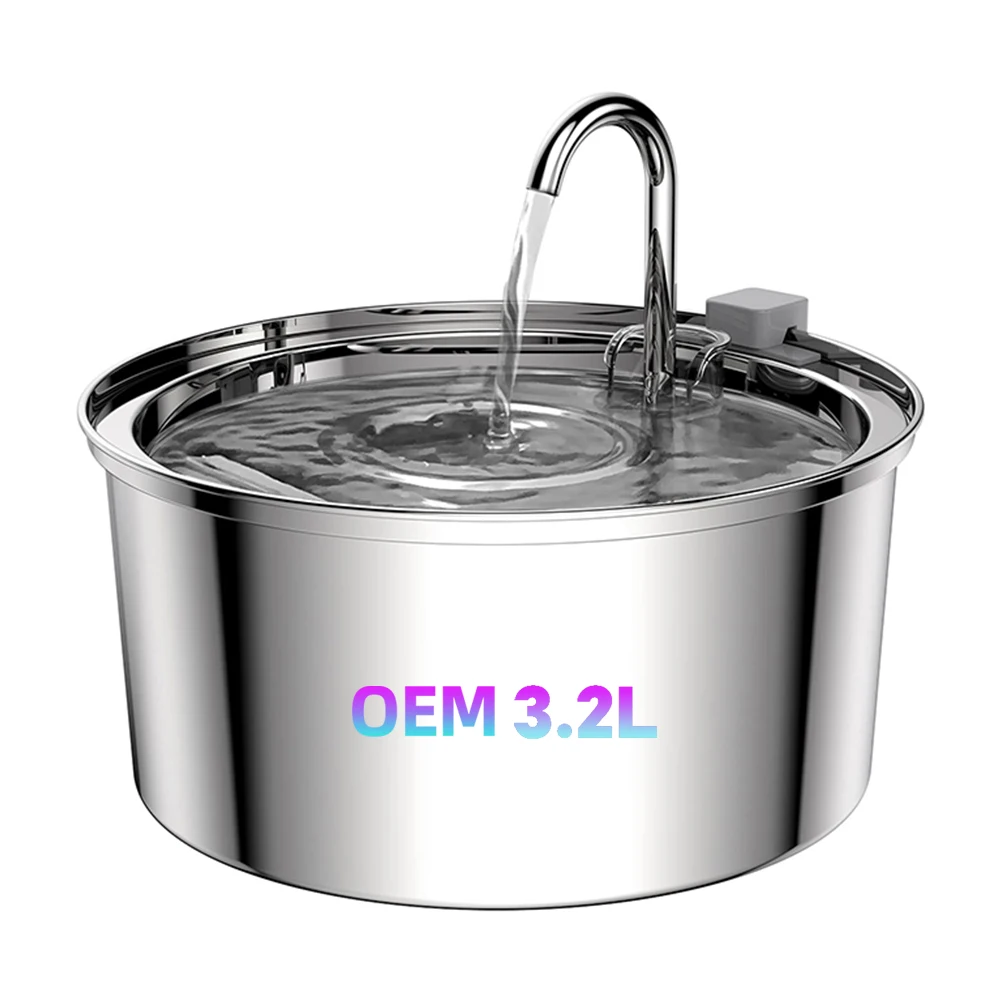 Petwant 3.2L/108Oz Stainless Steel BPA-free Ultra-Quiet Double Filtration System Automatic Pet Cat Drinking Water Fountains