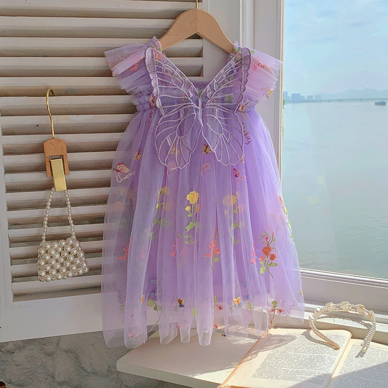 1-5Y Baby Girls Summer Dress for Toddler Clothes Children\'s Dress Puffy Mesh Tutu Princess 2024 New Floral Embroidery Clothings