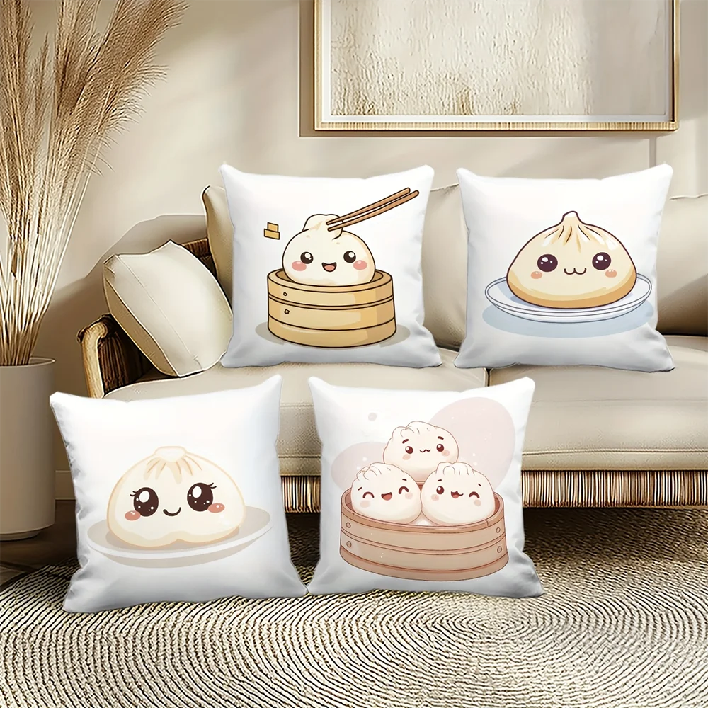 1PC 2D Flat Cute Kawaii Bao Dumpling Print Throw Pillow Covers Home Decor Cushion Cases No Pillow Core