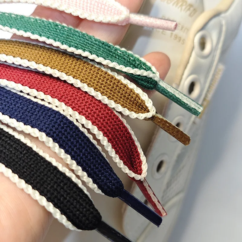 1.4cm Thick White Edge Knitted Flat Shoelaces Multicolor Replacement Laces for Men Women Casual Shoes Sneakers German Trainer