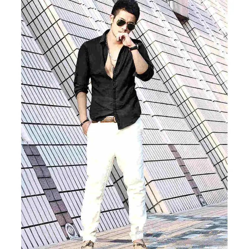 

Casual White Long Sve irt for Men 209 Faionable Slim Fit Youthful Sle Sun Protection Treaent Cotton Ice Sensation