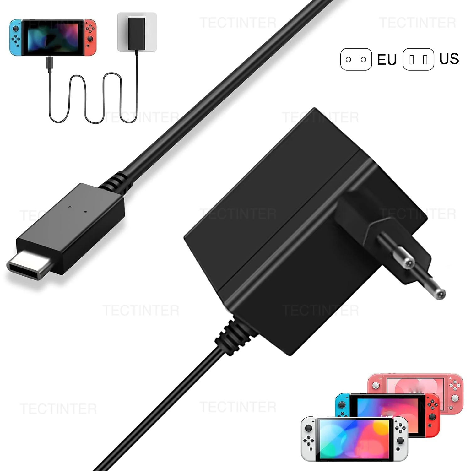 

Зарядное устройство EU/US с разъемом AC, 39 Вт, быстрая зарядка для Nintendo Switch / OLED, Type-C, сетевой адаптер для PS5, аксессуары для портативных устройств.