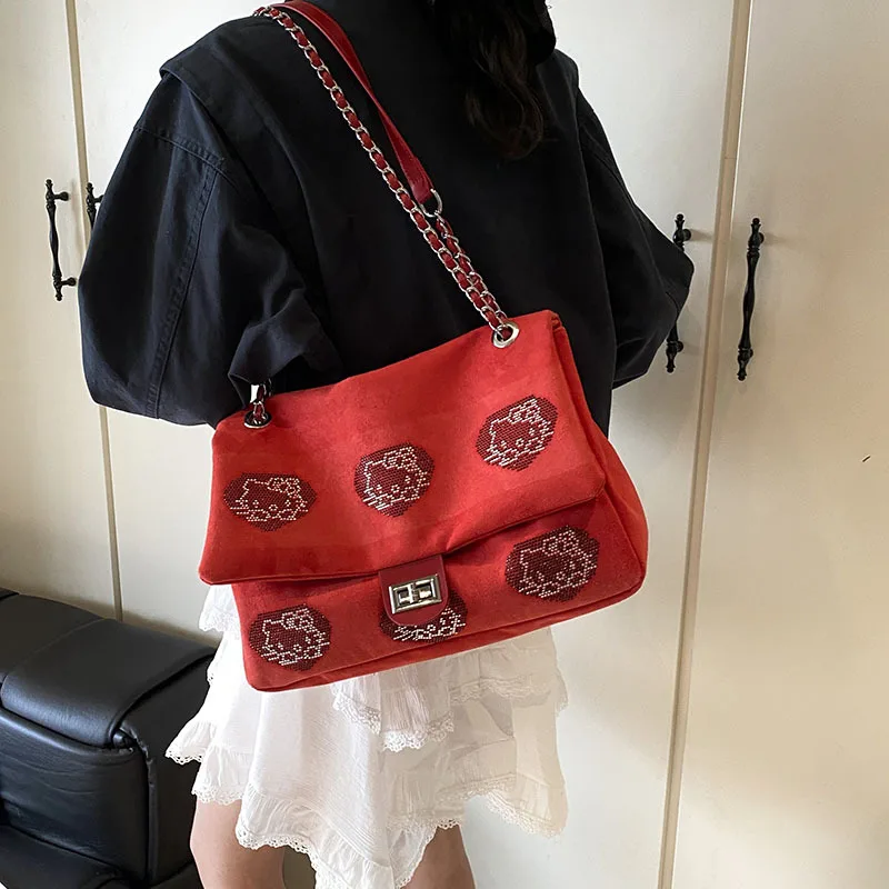 

Hello Kitty Storage Bag Cute Anime Versatile KT Women Accessories Large Capacity Fashion Single Shoulder Toy Girl Gift Wholesale