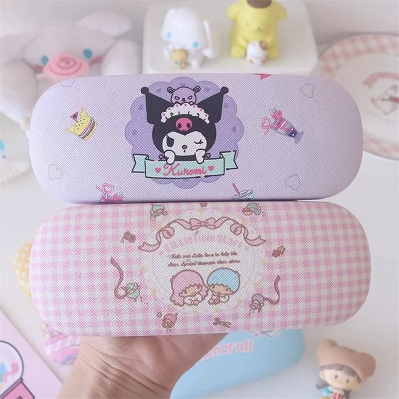 Sanrio Óculos Caixa de Armazenamento para Crianças, Hello Kitty, Cinnamoroll, Kuromi, Melodia, Kawaii, Desenhos Animados Bonitos, Portátil, Miopia, Estudante