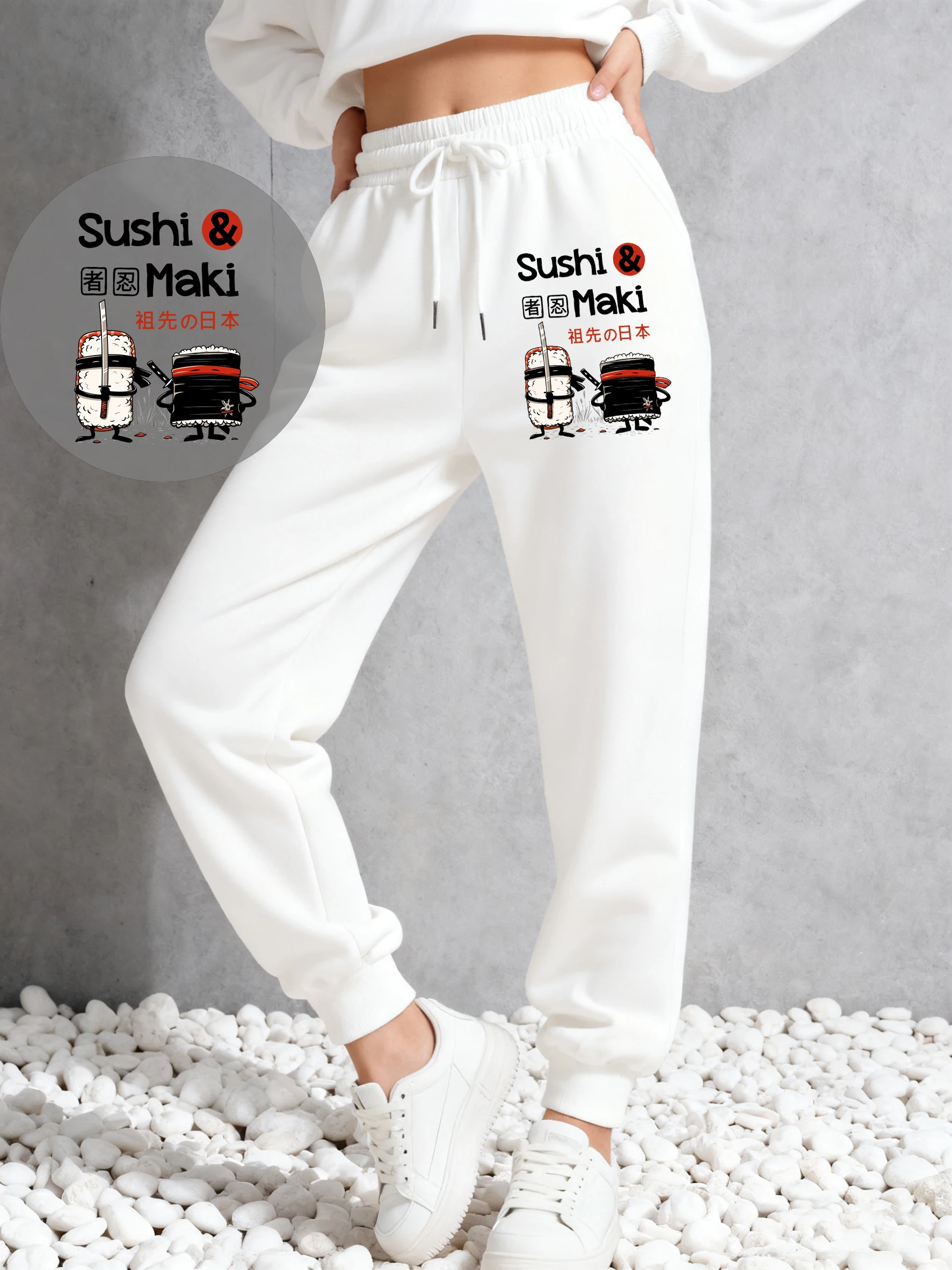 

Японские комиксы, ниндзя, суши, женские спортивные штаны, флисовые модные спортивные штаны с карманами, брюки унисекс в стиле хип-хоп, осенняя одежда