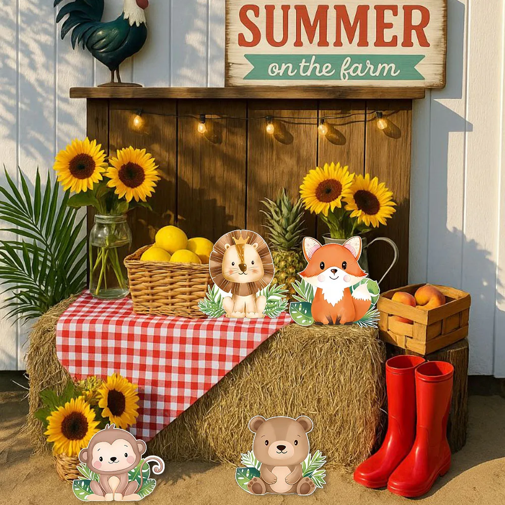 Dschungel-Wildtier KT-Board mit Löwe, Fuchs, Bär, Affe, Cartoon-Muster, Bauernhof-Thema, Dekoration für Geburtstagsfeiern, Foto-Requisiten