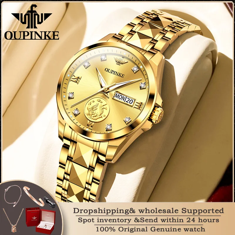 OUPINKE 3259 Real Gold and Diamond Automatic Mechanical Women\'s Watch Luxury Phoenix Design Waterproof Women\'s Watch Dress Watch