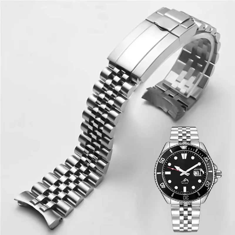 

22mm 316L Steel Silver Jubilee Watch Band Strap Oyster Silver Bracelets Solid Curved End For Casio MDV-106 MDV-106B watch parts