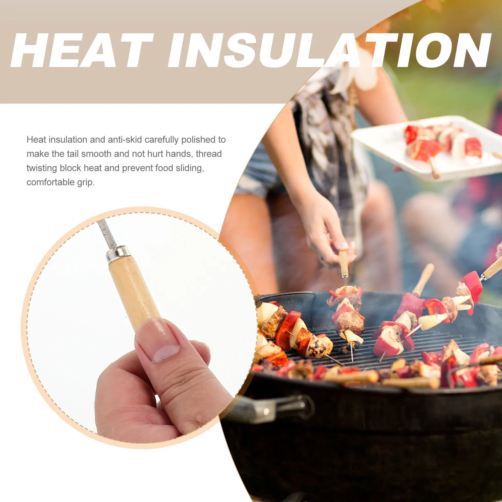 

10Pcs Stainless Steel Flat Kabob Skewers Barbecue Skewer Wood Handle Skewer Forks for Grilling Meat Vegetables Bbq Campfire
