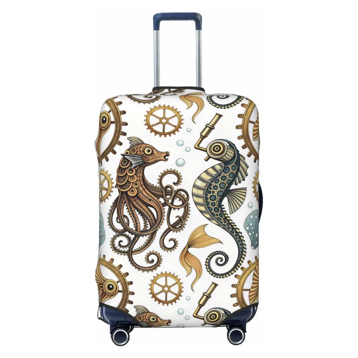 Steampunk Octopus Seahorse Pattern Travel Luggage Cover Elastic Sea Creatures Suitcase Cover Protector Fit 18-32 Inch