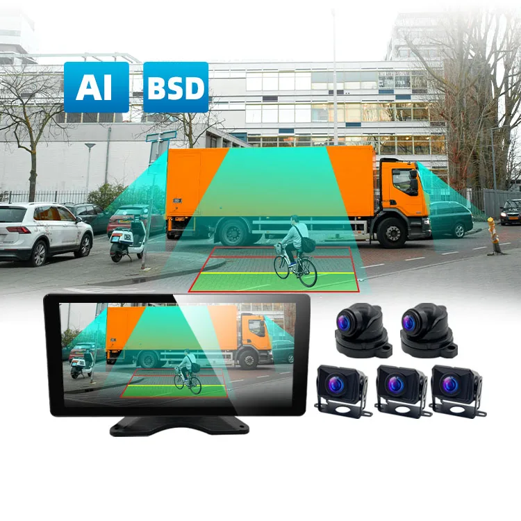 Wemaer 10.36 Inch Touch Screen Dash Cam Front Rear 1080P 5CH AHD Camera Sound Light Alarm BSD AI Truck Camera System