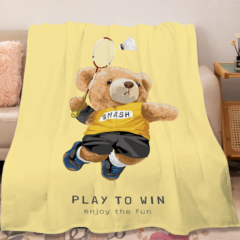 Cartoon Blanket A-Teddy Bears Sofa Winter Fluffy Soft Blankets Microfiber Bedding Blanket Warm Bed Fleece Custom Decorative Nap