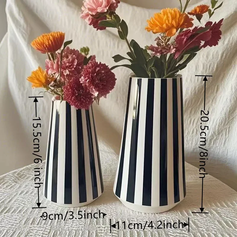 Minimalist Black White Checkered Ceramic Vase for Home Decor, Bedroom Living Room Table Centerpiece