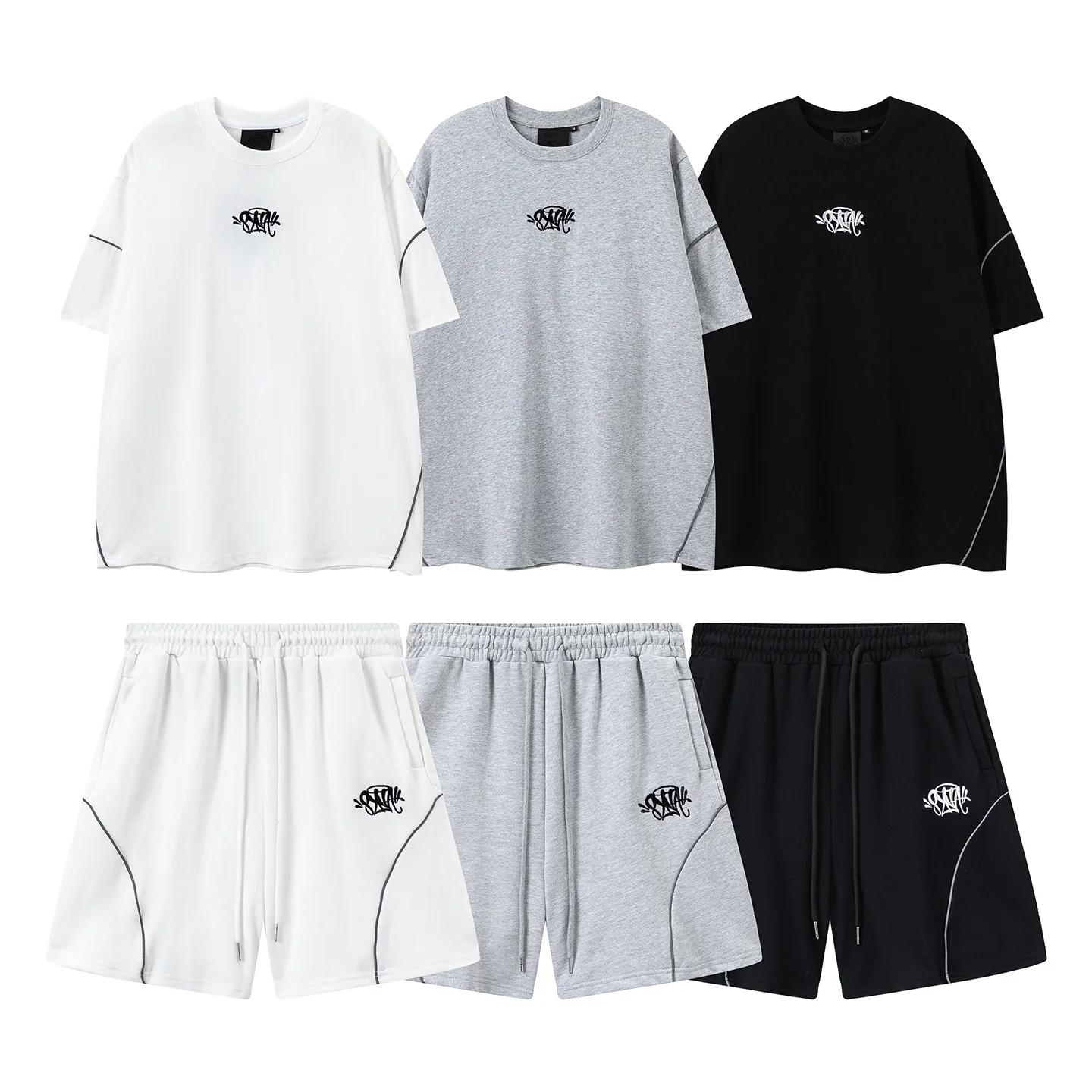 

Syna World Trendy Street с вышитым буквенным логотипом Светоотражающая футболка ort Sve Повседневный комплект orts для мужчин и женщин