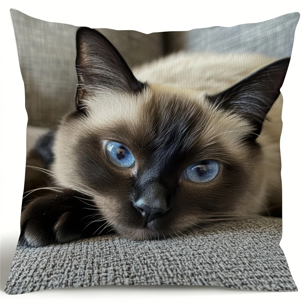 1pc Siamese Cat Resting Pillow Cover Ideal for Car, Bedroom, Living Room Sofa (Cushion Not Included)