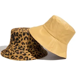 2024 Two Side Leopard Bucket Hat for Women Reversible Panama Travel Sun Hat Summer Ladies Beach Sun Protection Fisherman Hats