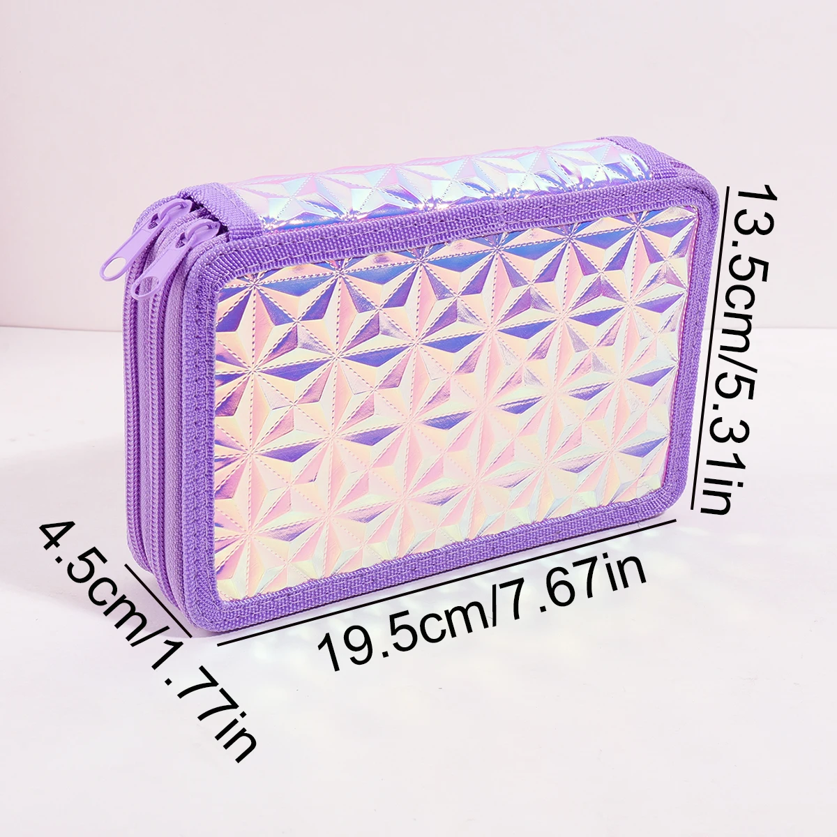 Y2K Purple Holographic Pencil Case, 2 Zipper Large Capacity Pencil Pouch for Girls Kids Back to School Supplies view 2