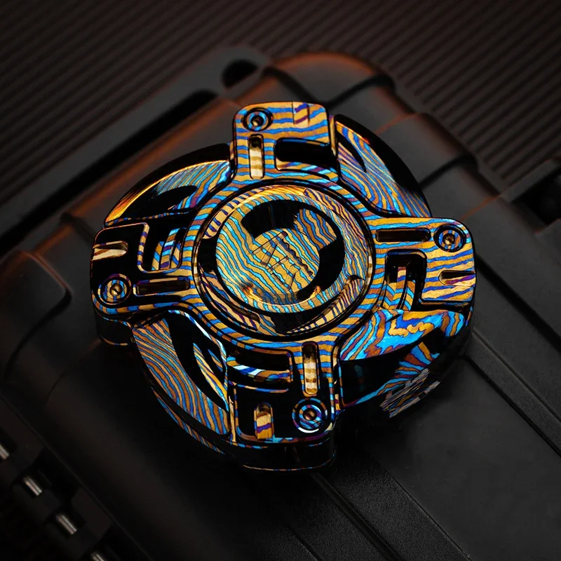 KTS Origin Linkage Open Armor Fidget Spinner Gyroscope Titanium Zirconium Damascus Black Technology Stress Relief EDC Gift